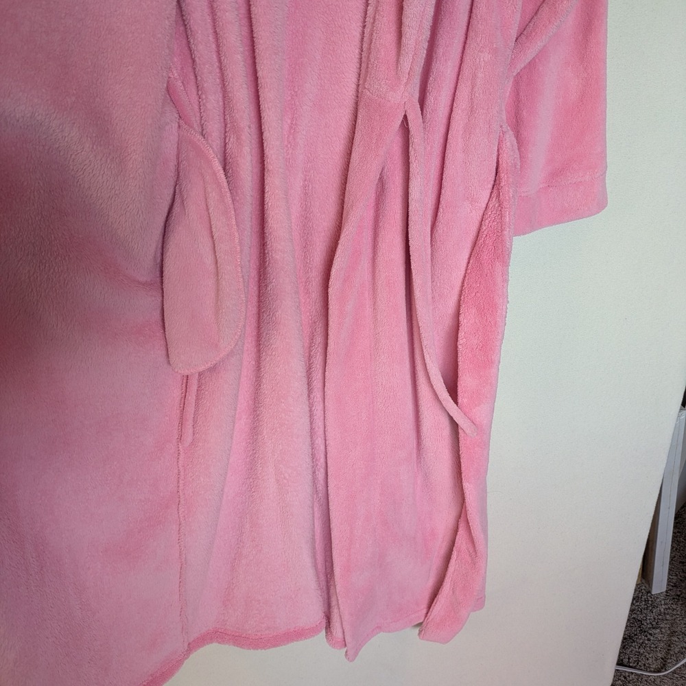 Anne Lewin Pink Fleece Robe Shawl Collar Plush Long Belted Loungewear Large - Picture 5 of 8
